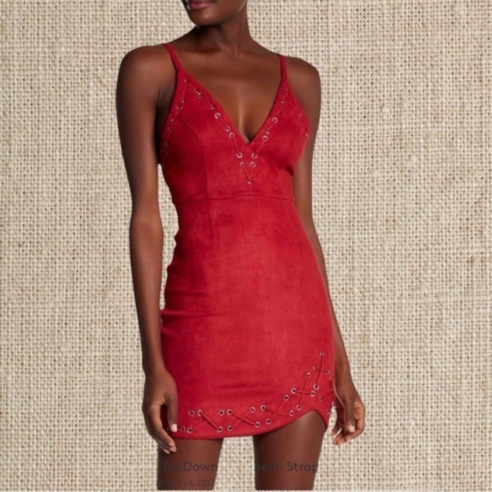 Red faux suede  mini dress